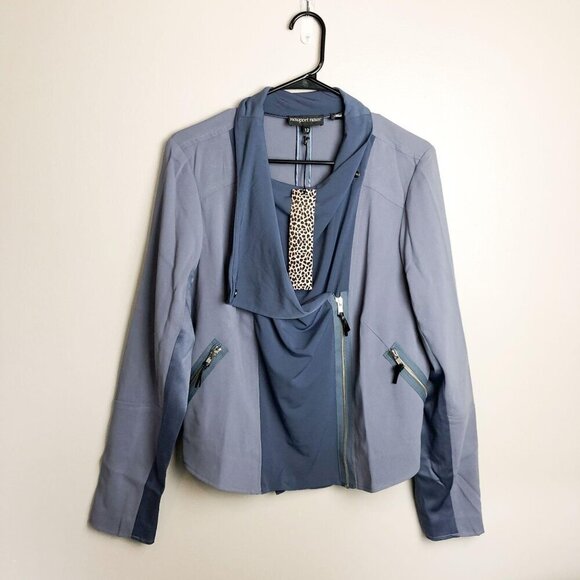 NWT Newport News Fabric Moto Jacket Womens Blue 12 - Picture 1 of 6